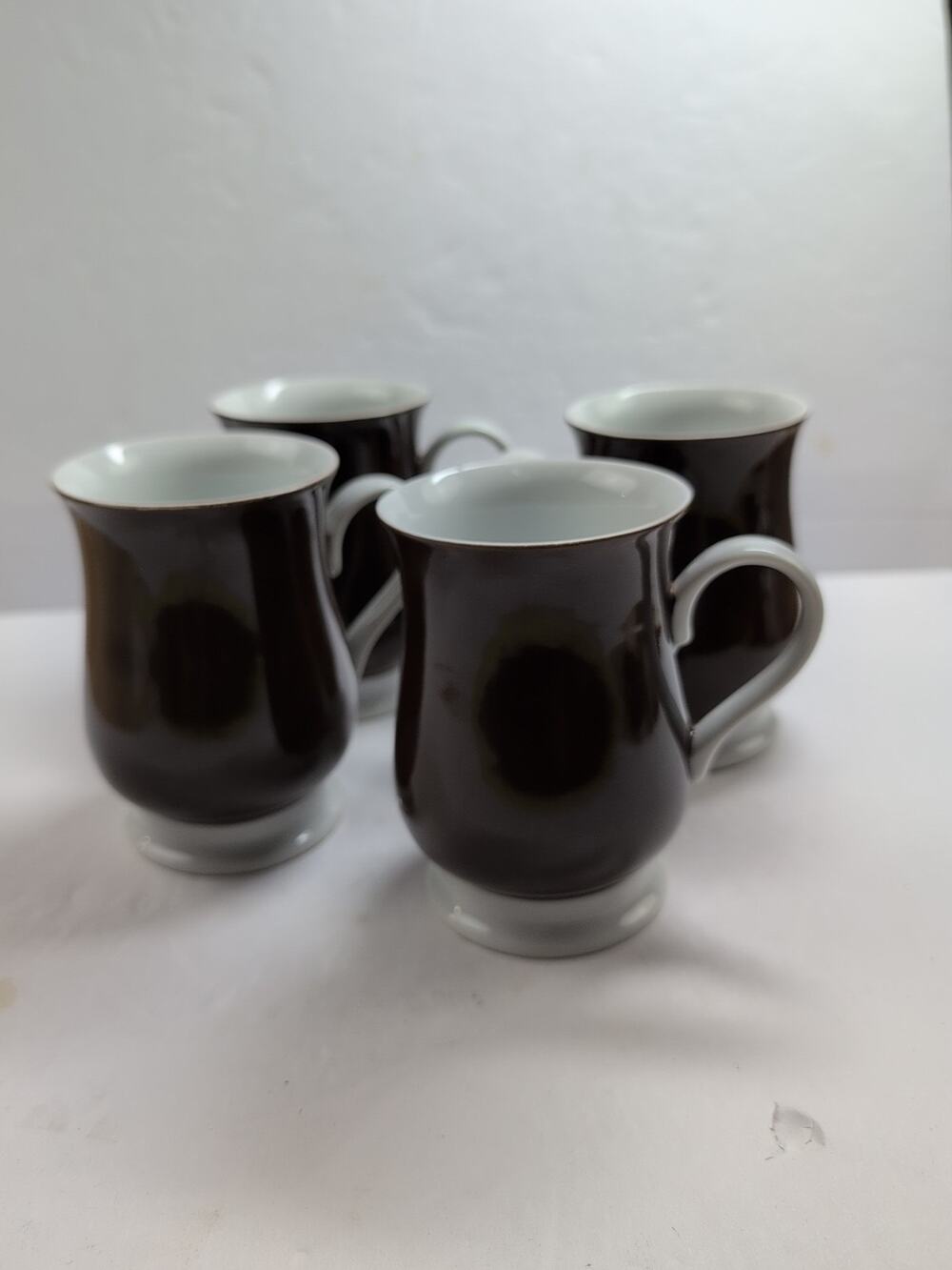 Set Of 4 VINTAGE Fitz And Floyd Brown Pedestal Irish Coffee‎ Hot Cocoa Mugs 1975
